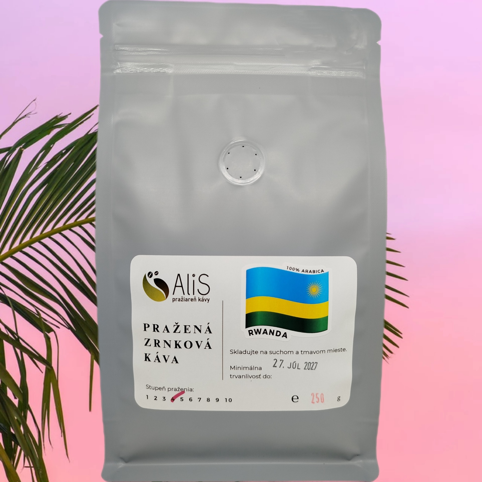 Rwanda 100% arabica, stupeň praženia 5.