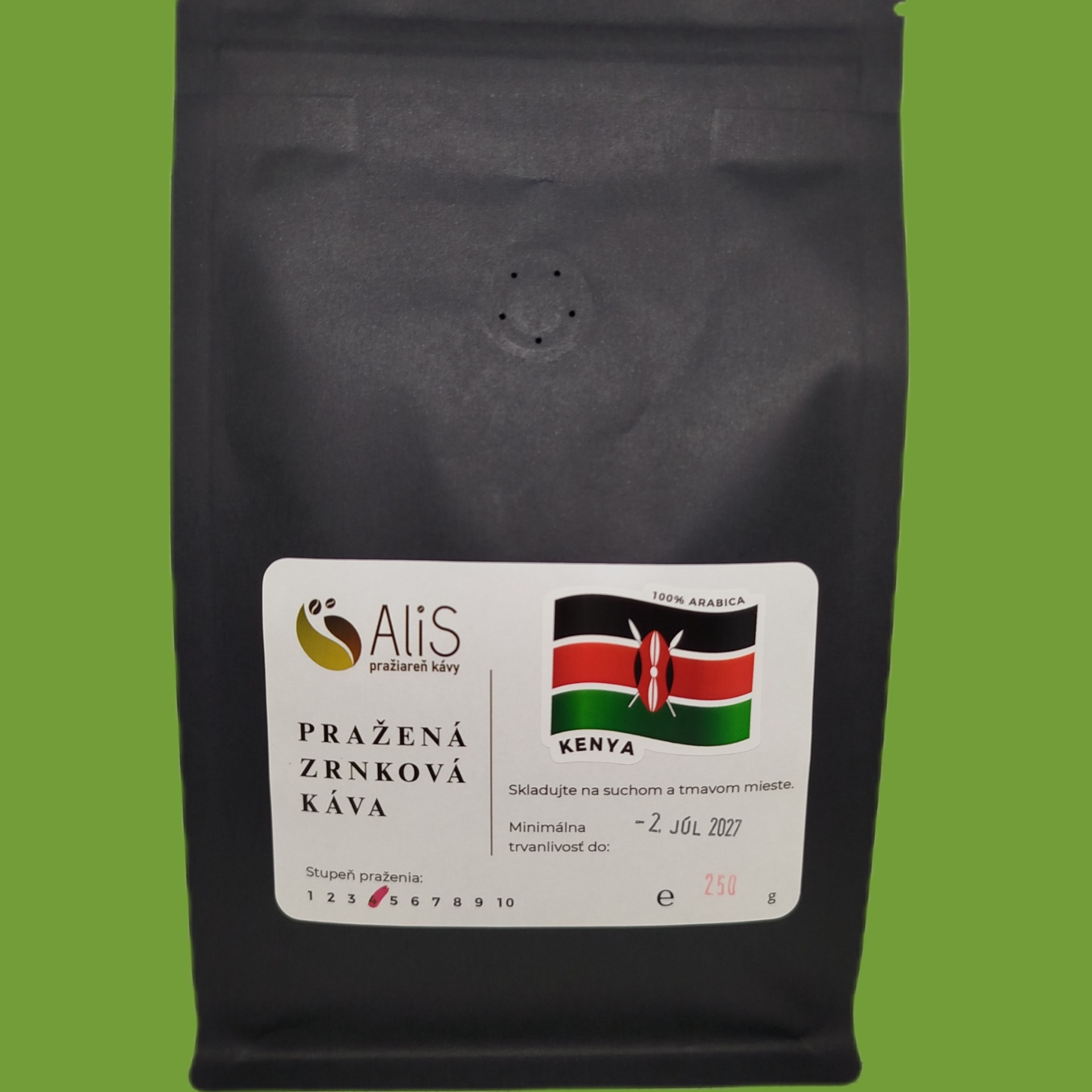 Keňa 100% arabica, stupeň praženia 5.