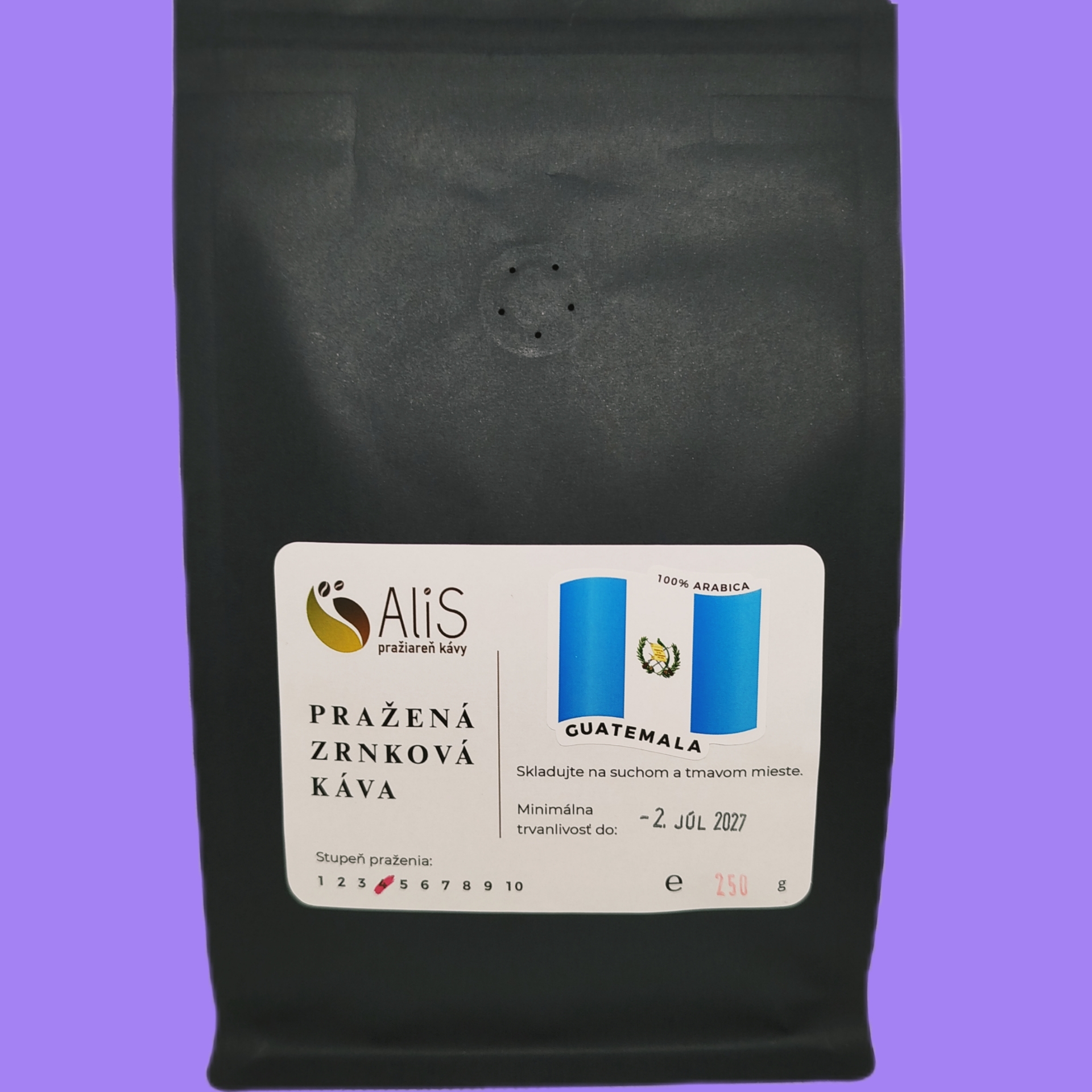 Guatemala 100% arabica, stupeň praženia 5. 