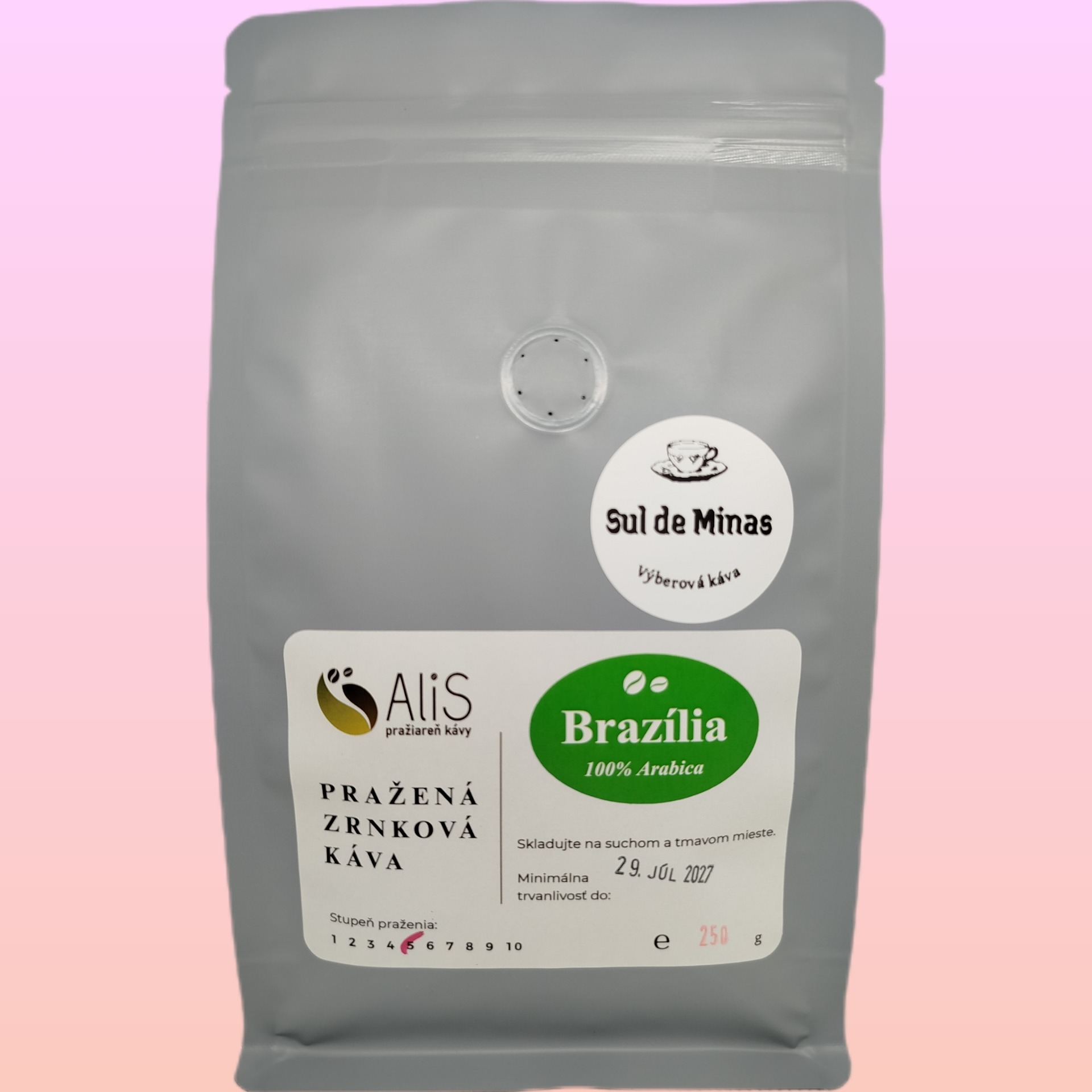 Brazília Sul de Minas 100% arabica, stupeň praženia 5..