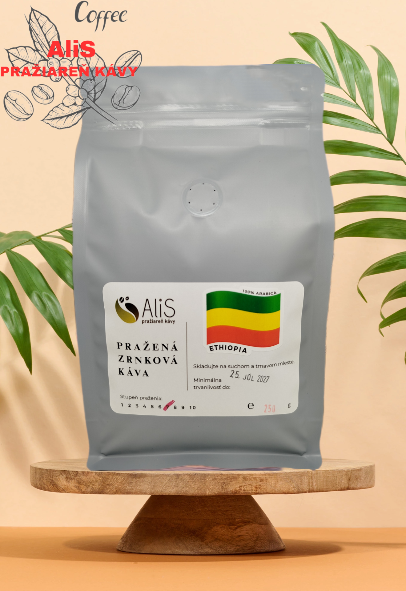 Ethiopia 100% arabica, stupeň praženia 5.